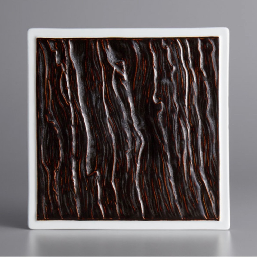 Tuxton GKP-502 TuxTrendz Kona Lava / Bright White 10" China Square Plate